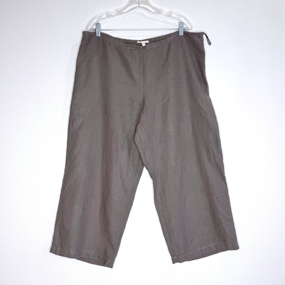 EILEEN FISHER 100% Linen Wide Leg Crop Pant XL Brown Side Zip Lagenlook‎ Minimal